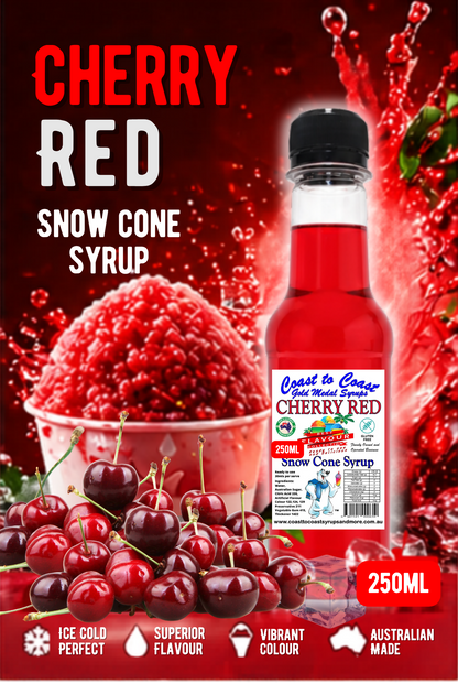 1.Cherry Red Snow Cone Syrup 250ml – Premium Ice Syrup | Coast to Coast Gold Medal Syrups®