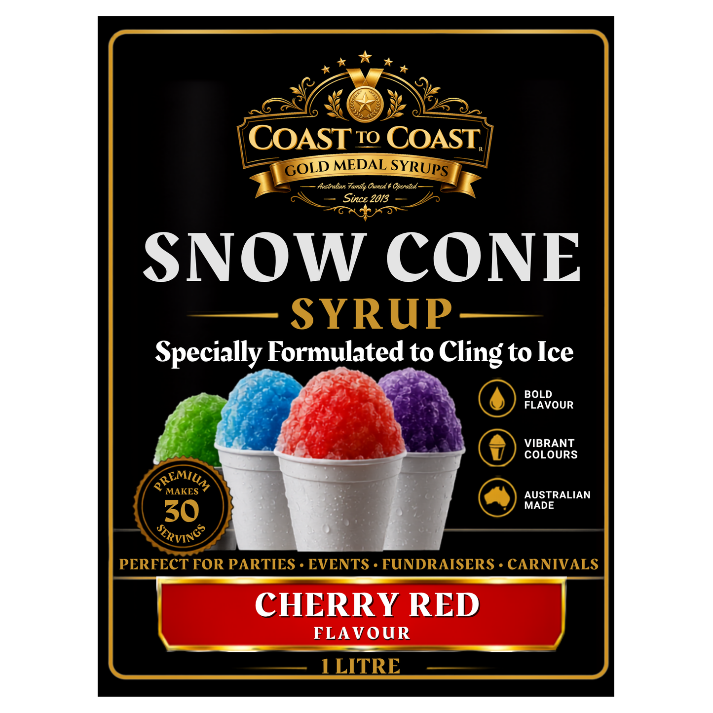 Cherry Red Snow Cone Syrups 1ltr - Coast to Coast Gold Medal Syrups®