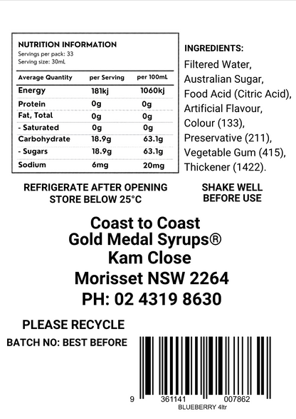 #4 Blueberry, Milkshake/Sundae Toppings 4ltr, Coast to Coast Gold Medal Syrups®