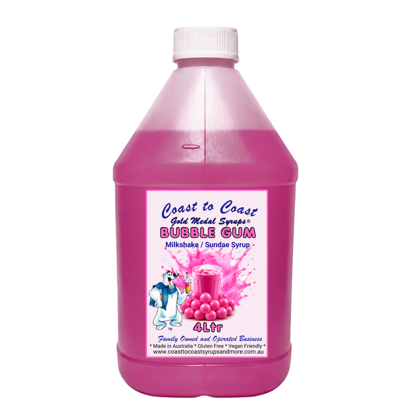 #4 Pink Bubble Gum, Milkshake/Sundae Toppings 4ltr, Coast to Coast Gold Medal Syrups®