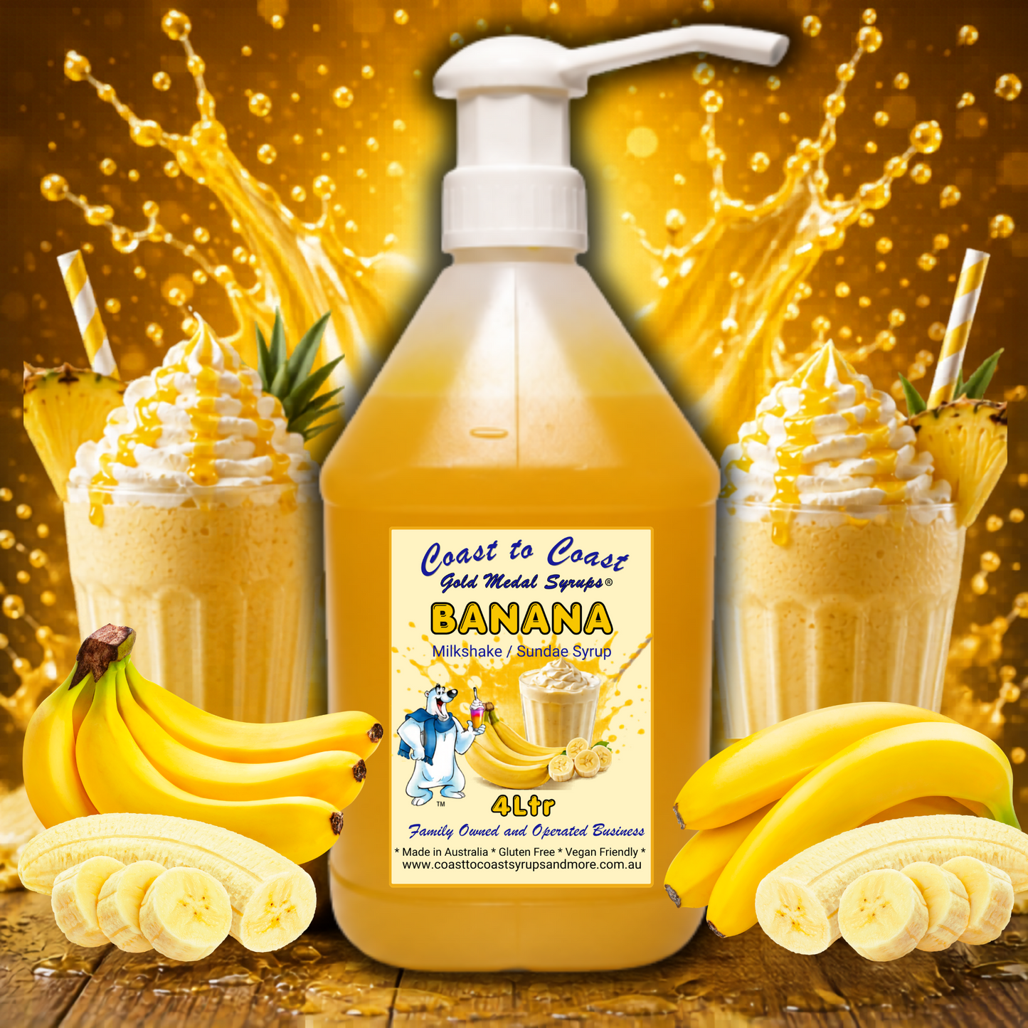 #4 Banana, Milkshake/Sundae toppings 4ltr with pump, Coast to Coast Gold Medal Syrups®
