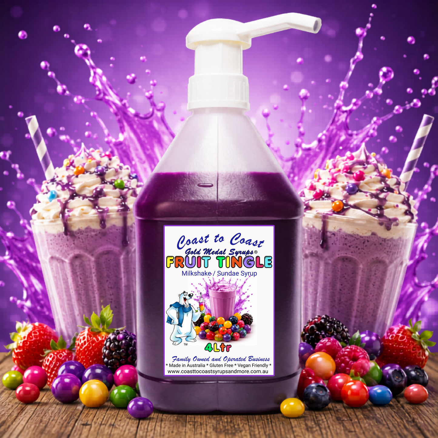 #4 Fruit Tingle, Milkshake/Sundae Toppings 4ltr with pump, Coast to Coast Gold Medal Syrups®