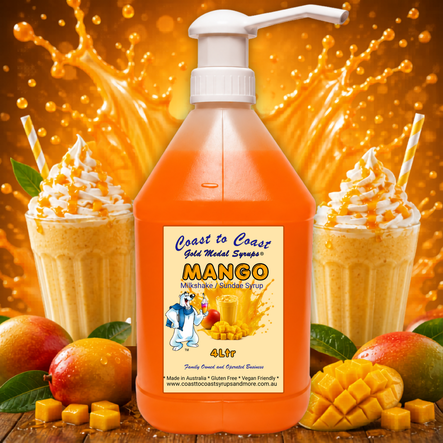 #4 Mango, Milkshake/Sundae Toppings 4ltr with pump, Coast to Coast Gold Medal Syrups®