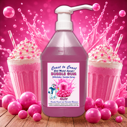 #4 Pink Bubble Gum, Milkshake/Sundae Toppings 4ltr with pump, Coast to Coast Gold Medal Syrups®