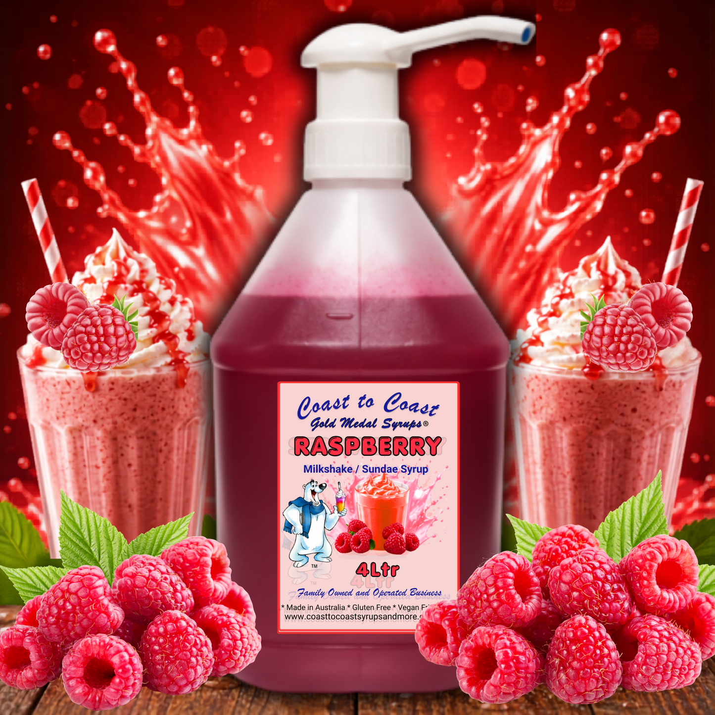 #4 Raspberry, Milkshake/Sundae Toppings 4ltr with pump,  Coast to Coast Gold Medal Syrups®