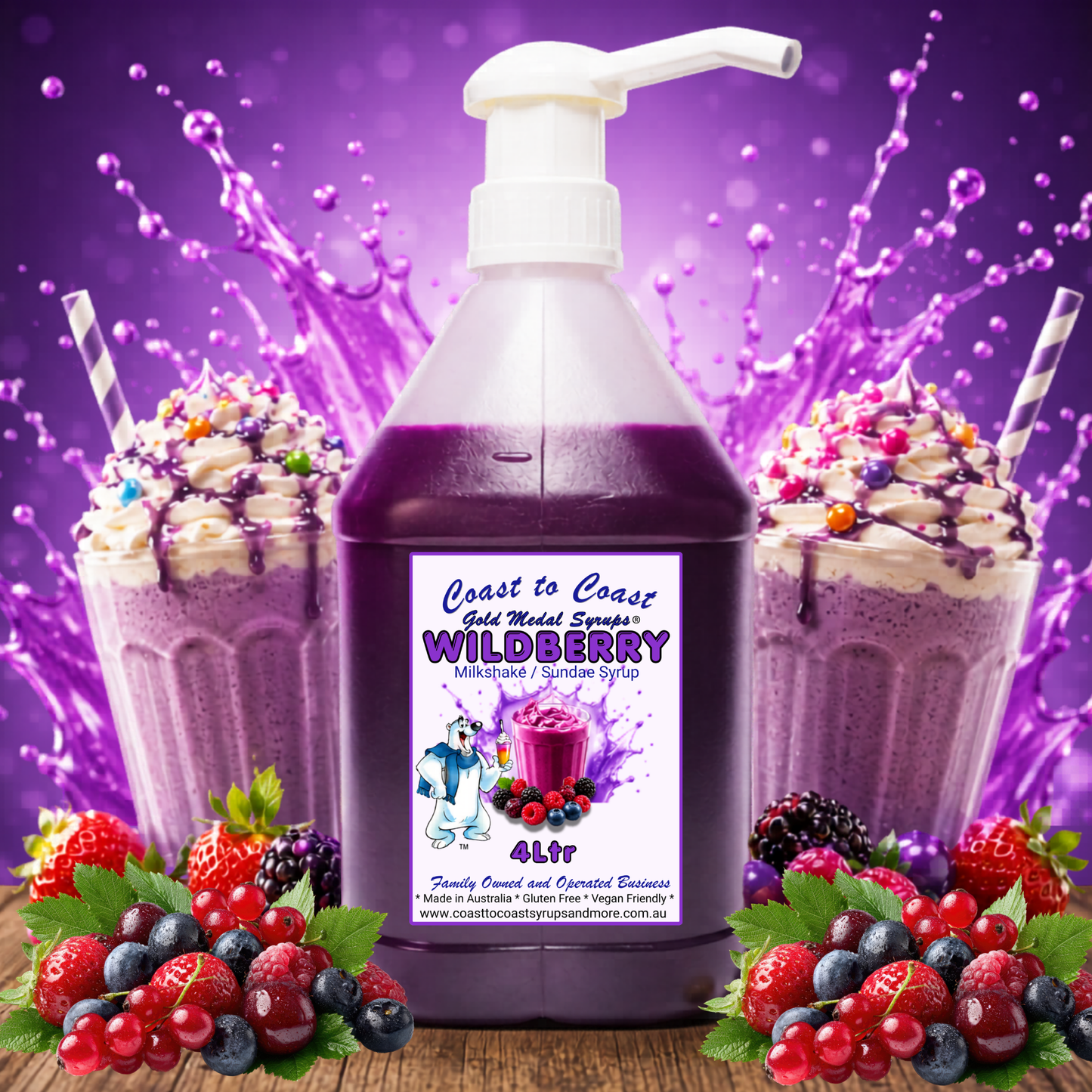 #4 Wildberry, Milkshake/Sundae Toppings 4ltr with pump, Coast to Coast Gold Medal Syrups®