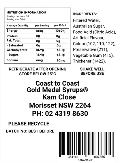 #4 Banana, Milkshake/Sundae toppings 4ltr with pump, Coast to Coast Gold Medal Syrups®