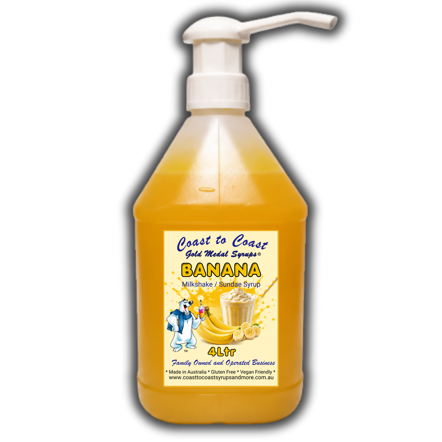 #4 Banana, Milkshake/Sundae toppings 4ltr with pump, Coast to Coast Gold Medal Syrups®