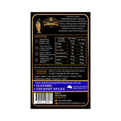 Coconut Splice, Milkshake-Sundae Toppings 4ltr with pump - Coast to Coast Gold Medal Syrups®