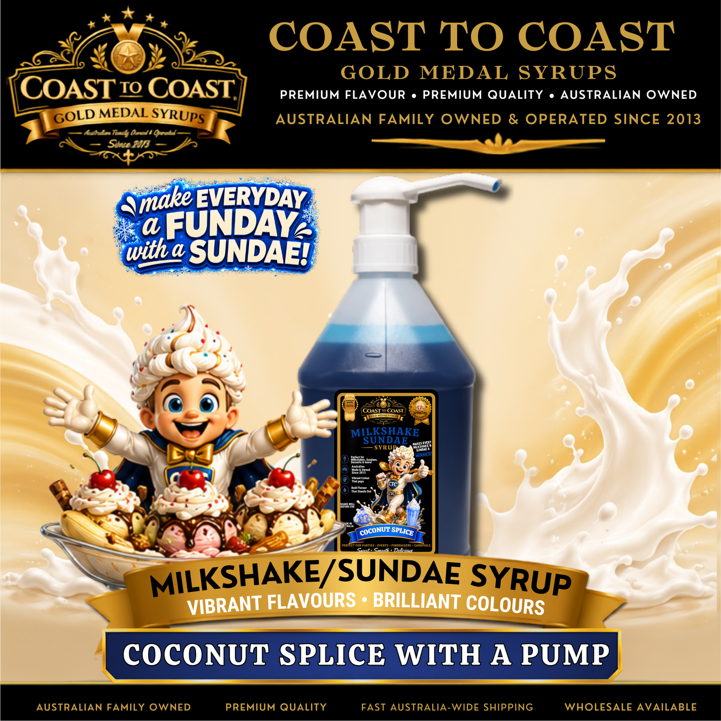 Coconut Splice, Milkshake-Sundae Toppings 4ltr with pump - Coast to Coast Gold Medal Syrups®