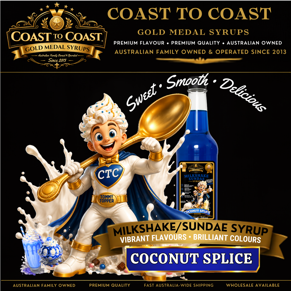 Coconut Splice, Milkshake/Sundae toppings 500ml - Coast to Coast Gold Medal Syrups®