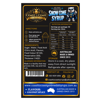 Coconut Slice Snow Cone Syrups 2ltr - Coast to Coast Gold Medal Syrups®