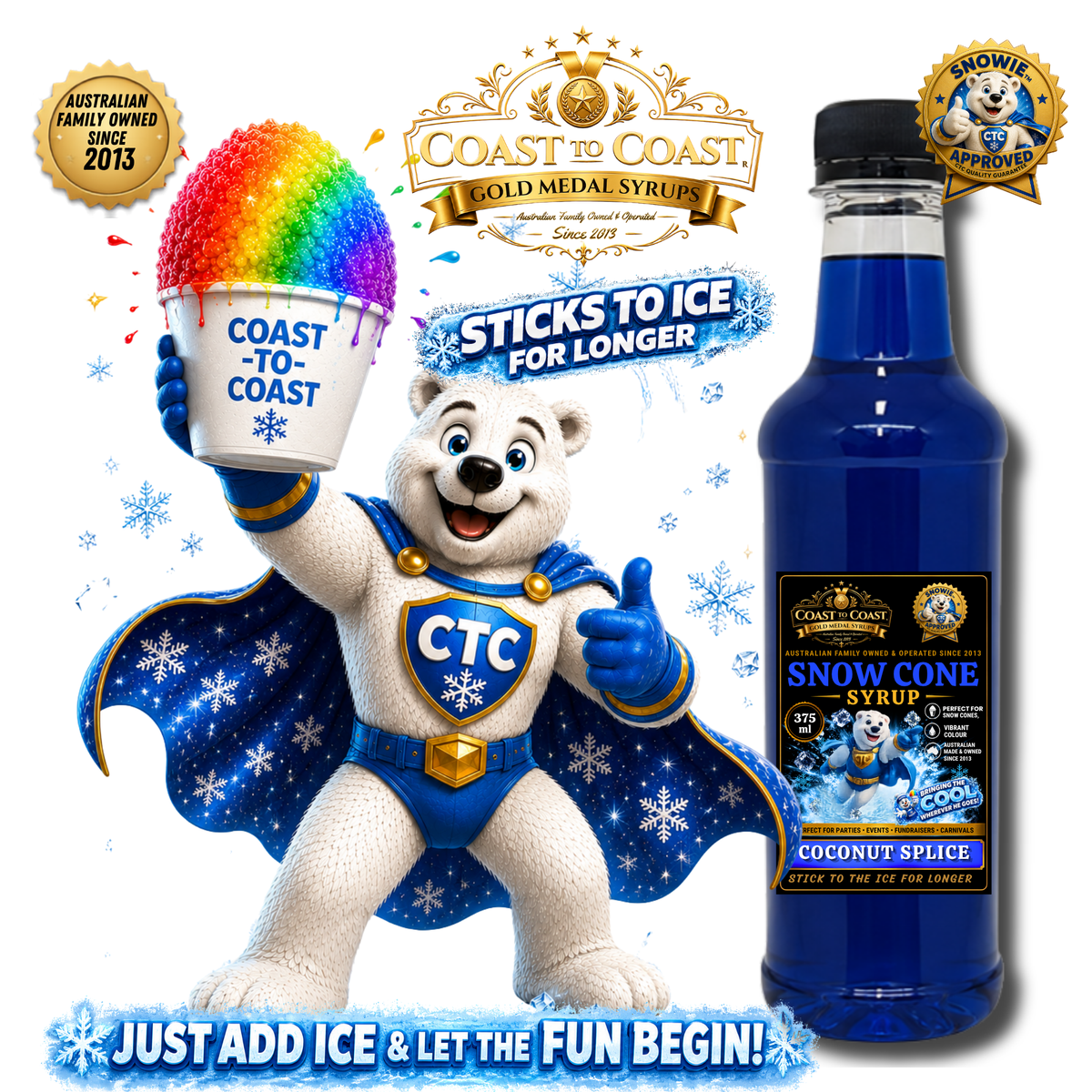 Coconut Splice Snow Cone Syrups 375ml - Coast to Coast Gold Medal Syrups®