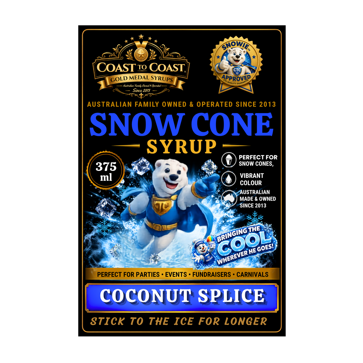 Coconut Splice Snow Cone Syrups 375ml - Coast to Coast Gold Medal Syrups®