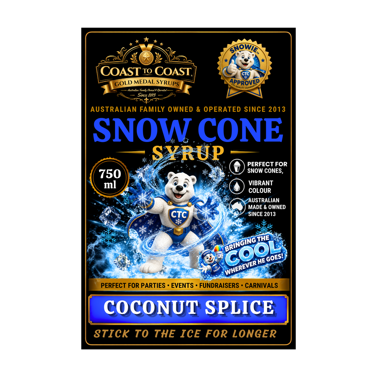Coconut Splice Snow Cone Syrups 750ml - Coast to Coast Gold Medal Syrups®