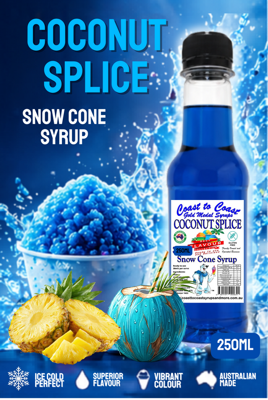 1.Coconut Splice Snow Cone Syrup 250ml – Premium Ice Syrup | Coast to Coast Gold Medal Syrups®