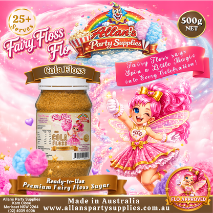 Cola Fairy Floss Sugar – 500g Jar - Allan's Party Supplies