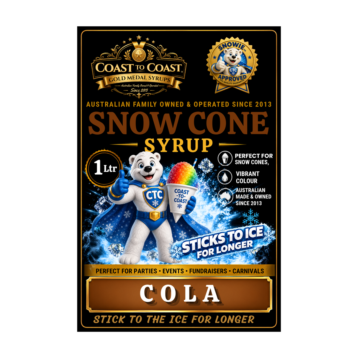 Cola Snow Cone Syrups 1ltr - Coast to Coast Gold Medal Syrups®