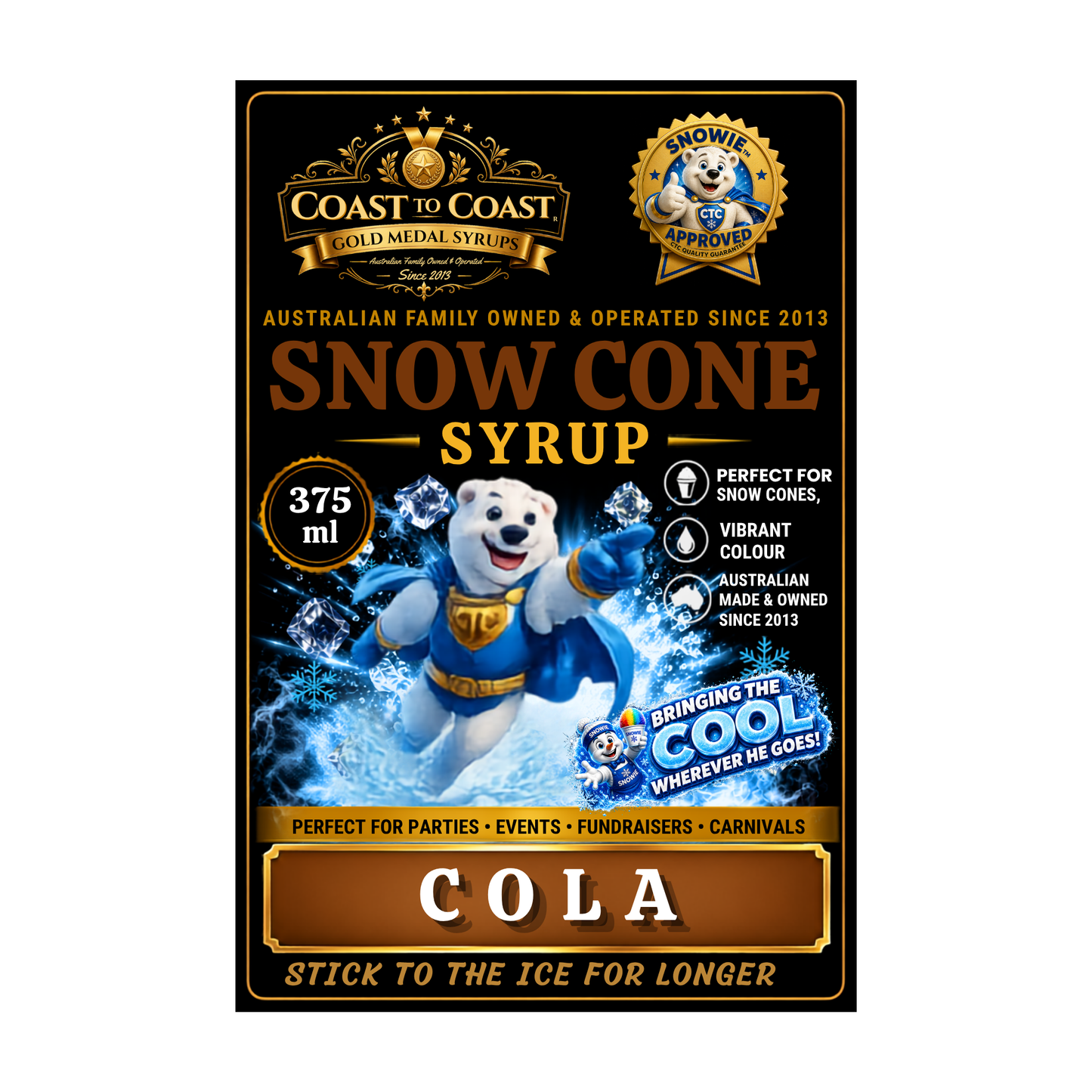 Cola Snow Cone Syrups 375ml - Coast to Coast Gold Medal Syrups®