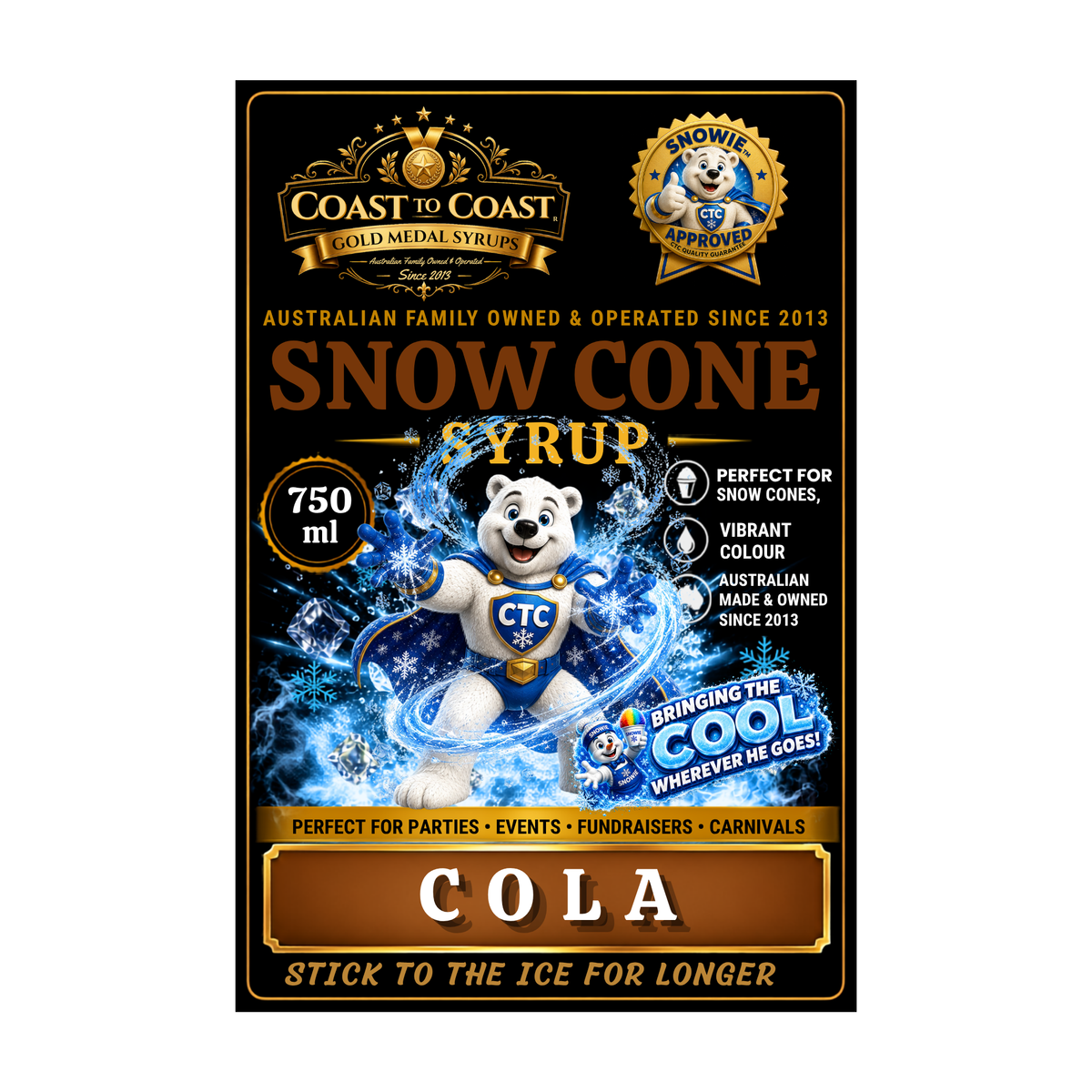 Cola Snow Cone Syrups 750ml - Coast to Coast Gold Medal Syrups®