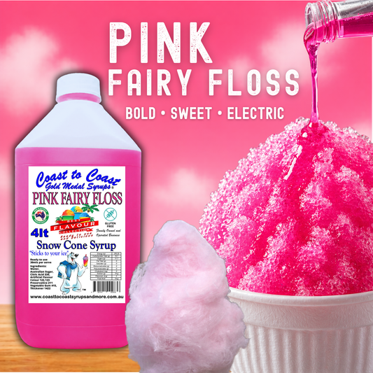 6 Pink Fary Floss Snow Cone Syrup, 4Ltr, Premium Ice Syrup, Coast to Coast Gold Medal Syrups®