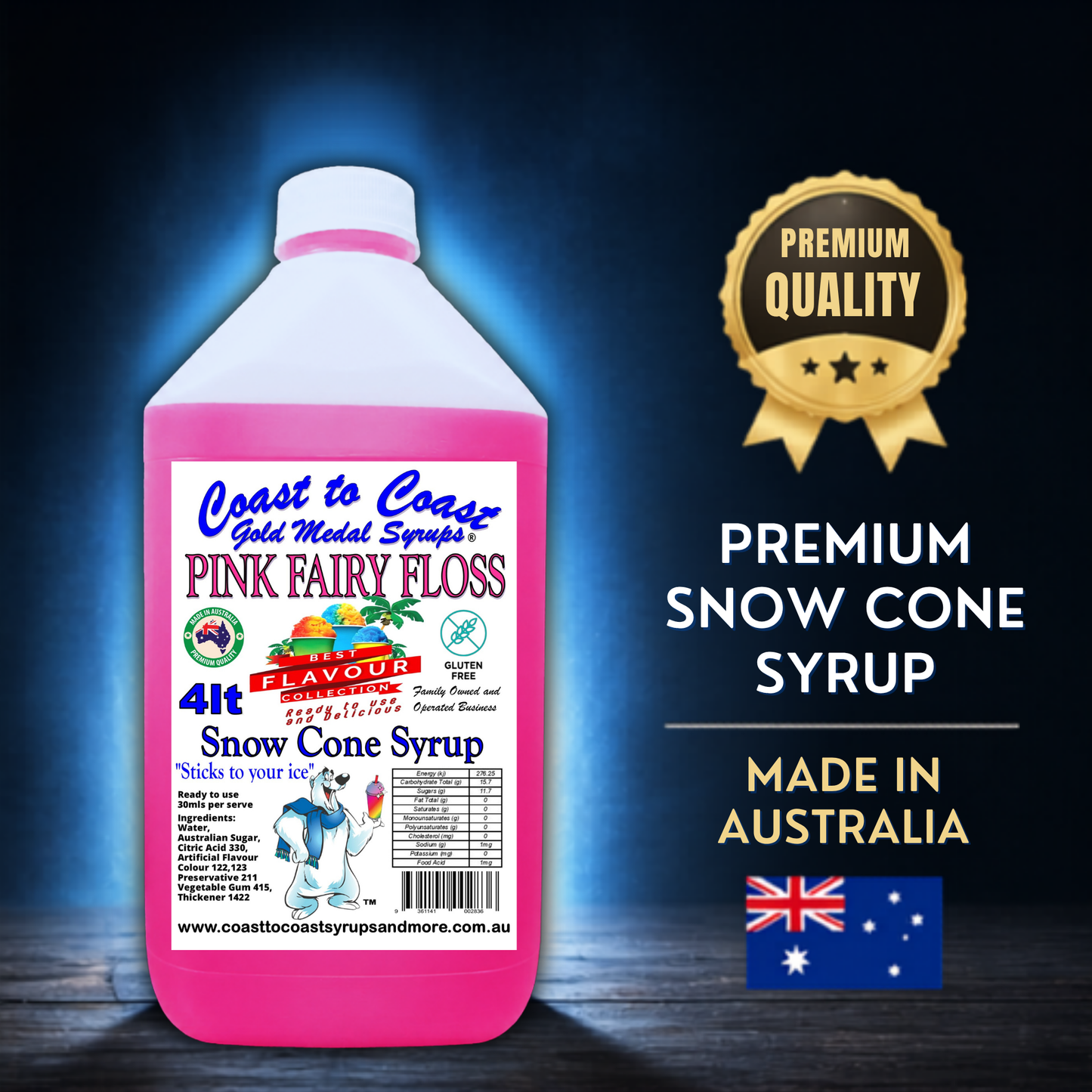6 Pink Fary Floss Snow Cone Syrup, 4Ltr, Premium Ice Syrup, Coast to Coast Gold Medal Syrups®