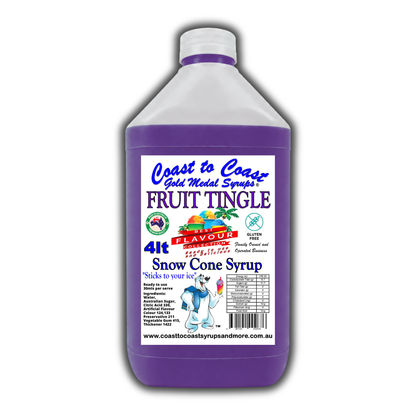 6 Fruit Tingle Snow Cone Syrup, 4Ltr, Premium Ice Syrup, Coast to Coast Gold Medal Syrups®