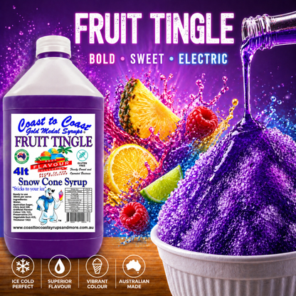 6 Fruit Tingle Snow Cone Syrup, 4Ltr, Premium Ice Syrup, Coast to Coast Gold Medal Syrups®