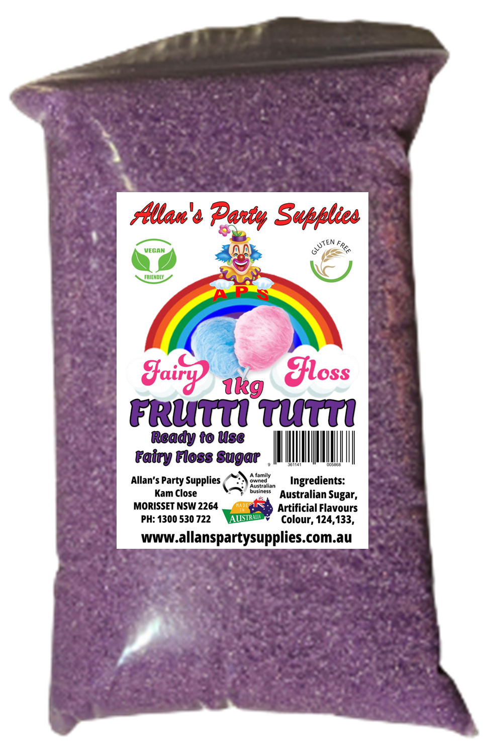 #3 APS, Premium Fairy Floss Sugar, 50 Serves RTU 1kg, Over 35 Plus Flavours