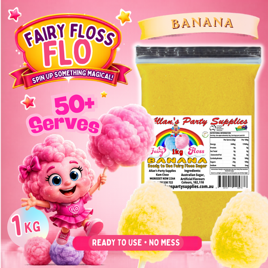 #3 APS, Fairy Floss Flo's Premium Banana Fairy Floss Sugar 1kg