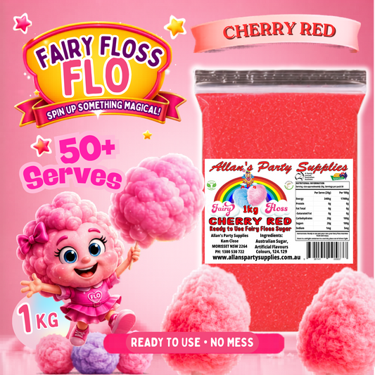 #3 APS, Fairy Floss Flo's Premium Cherry Red Fairy Floss Sugar 1kg