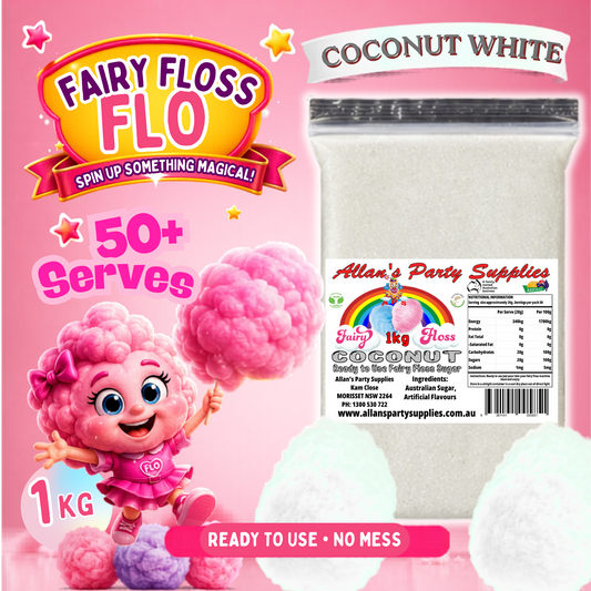 #3 APS, Fairy Floss Flo's Premium Coconut White Fairy Floss Sugar 1kg