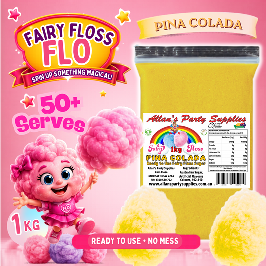 #3 APS, Fairy Floss Flo's Premium Pina Colada Fairy Floss Sugar 1kg