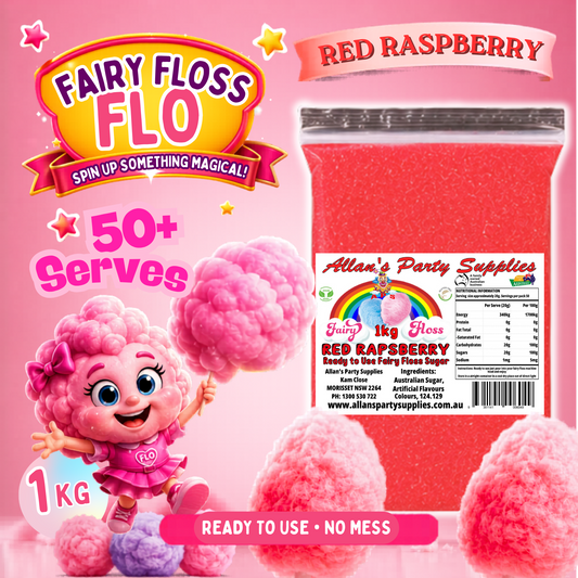 #3 APS, Fairy Floss Flo's Premium Red Raspberry Fairy Floss Sugar 1kg