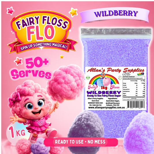 #3 APS, Fairy Floss Flo's Premium Wildberry Fairy Floss Sugar 1kg