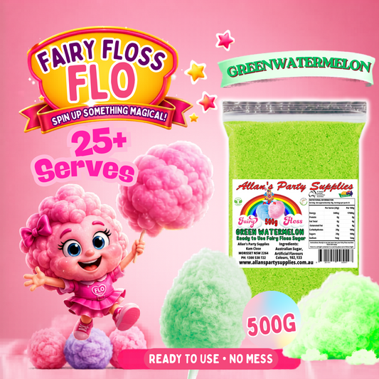 #2 APS, Fairy Floss Flo's Premium Green Watermelon Fairy Floss Sugar 500g Bag
