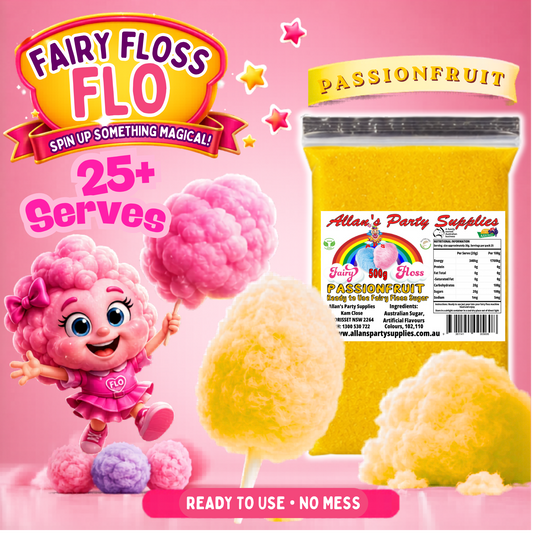 #2 APS, Fairy Floss Flo's Premium Passionfruit Fairy Floss Sugar 500g Bag