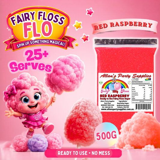 #2 APS, Fairy Floss Flo's Premium Red Raspberry Fairy Floss Sugar 500g Bag