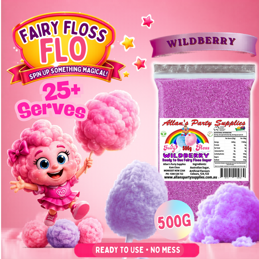 #2 APS, Fairy Floss Flo's Premium Wildberry Fairy Floss Sugar 500g Bag