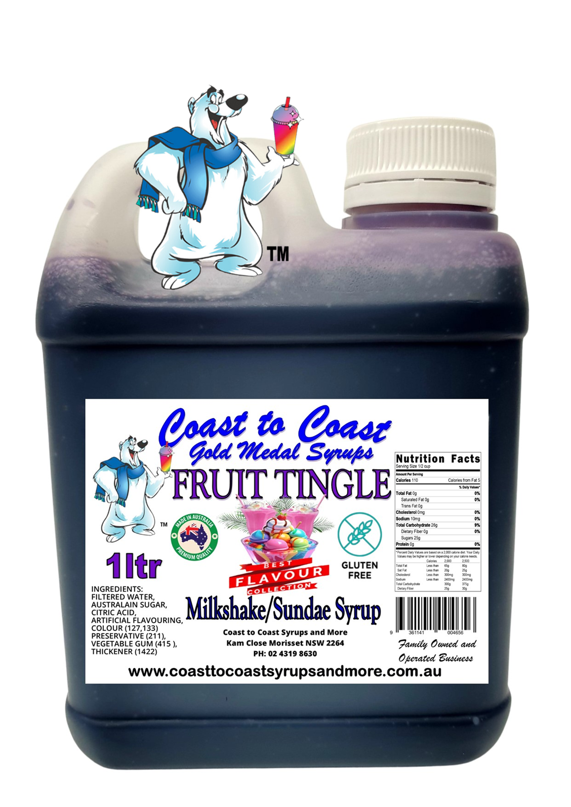 #2 Fruit Tingle, Milkshake/Sundae toppings 1ltr, Coast to Coast Gold Medal Syrups®