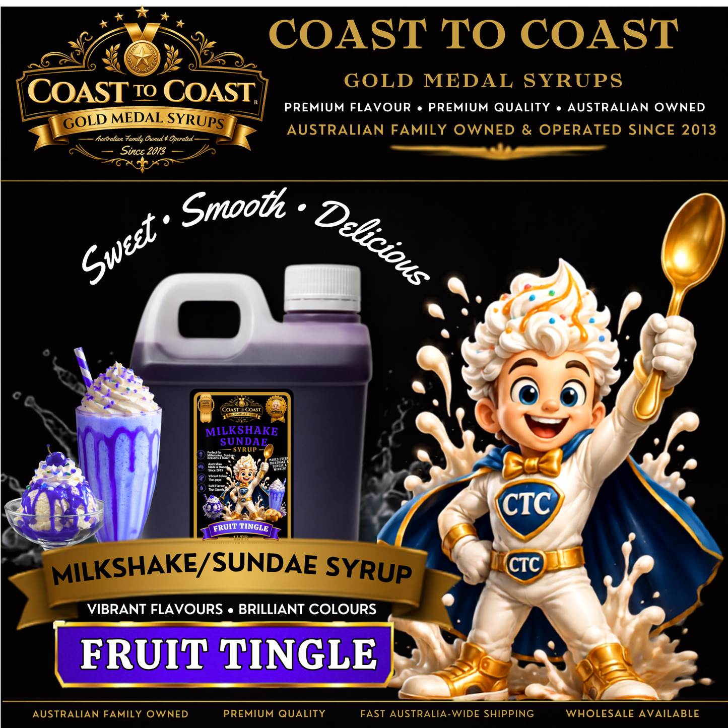 Fruit Tingle, Milkshake/Sundae toppings 1ltr - Coast to Coast Gold Medal Syrups®