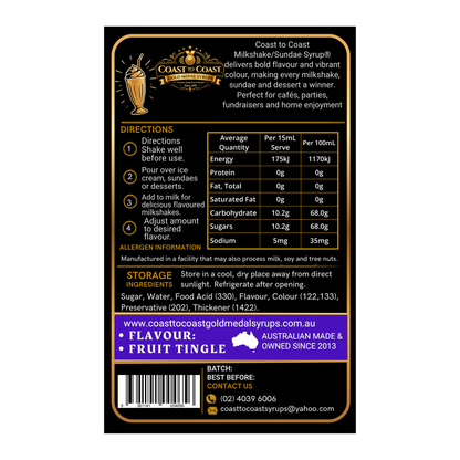 Fruit Tingle, Milkshake/Sundae toppings 1ltr - Coast to Coast Gold Medal Syrups®
