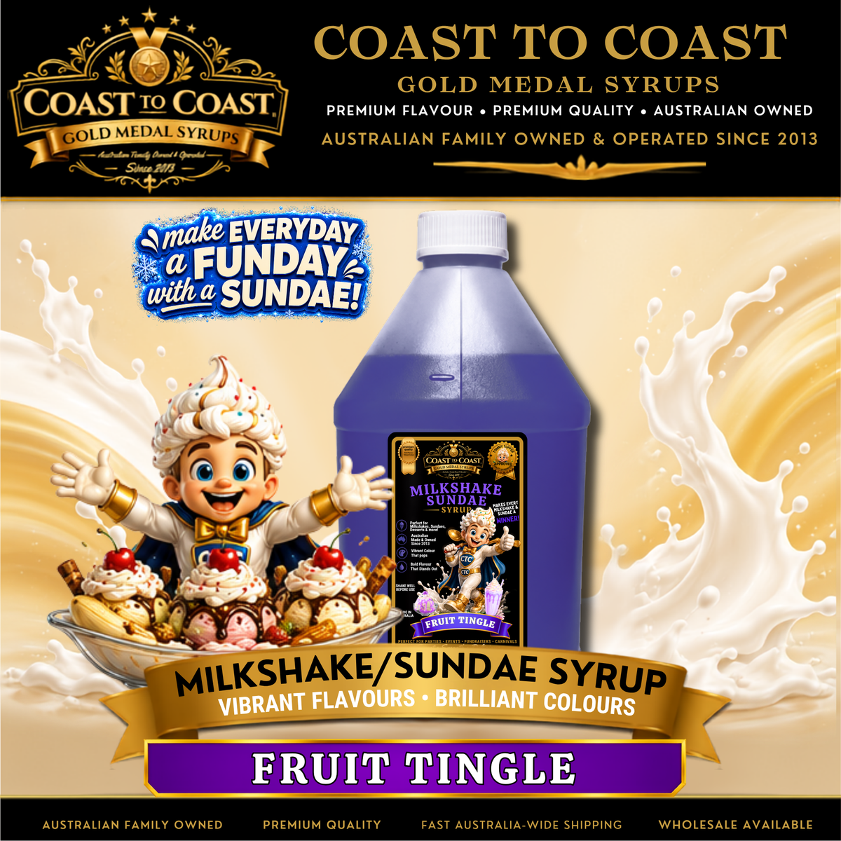 Fruit Tingle, Milkshake-Sundae Toppings 4ltr, Fruit Tingle - Coast to Coast Gold Medal Syrups®