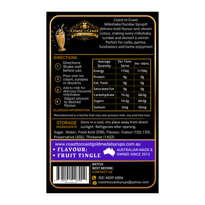 Fruit Tingle, Milkshake-Sundae Toppings 4ltr with pump - Coast to Coast Gold Medal Syrups®