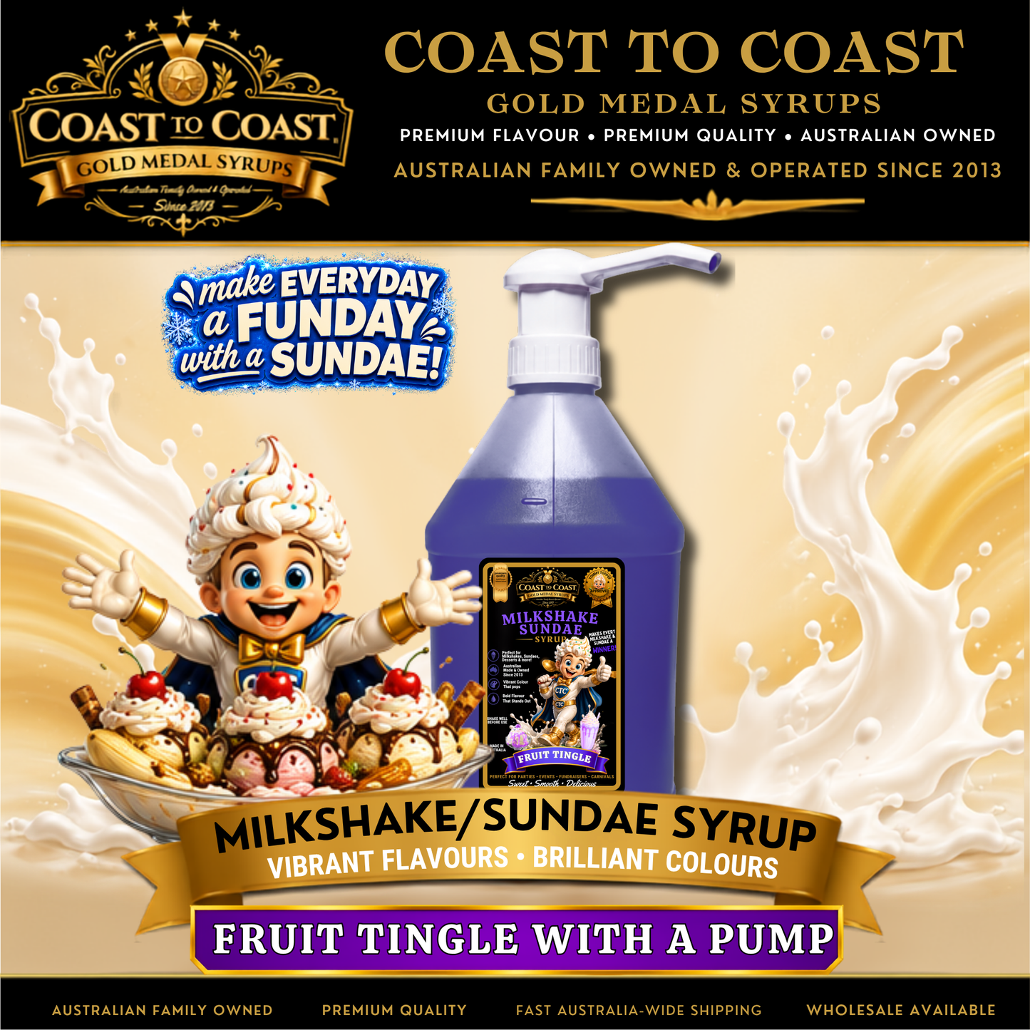 Fruit Tingle, Milkshake-Sundae Toppings 4ltr with pump - Coast to Coast Gold Medal Syrups®