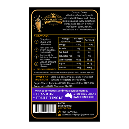 Fruit Tingle, Milkshake/Sundae toppings 500ml - Coast to Coast Gold Medal Syrups®