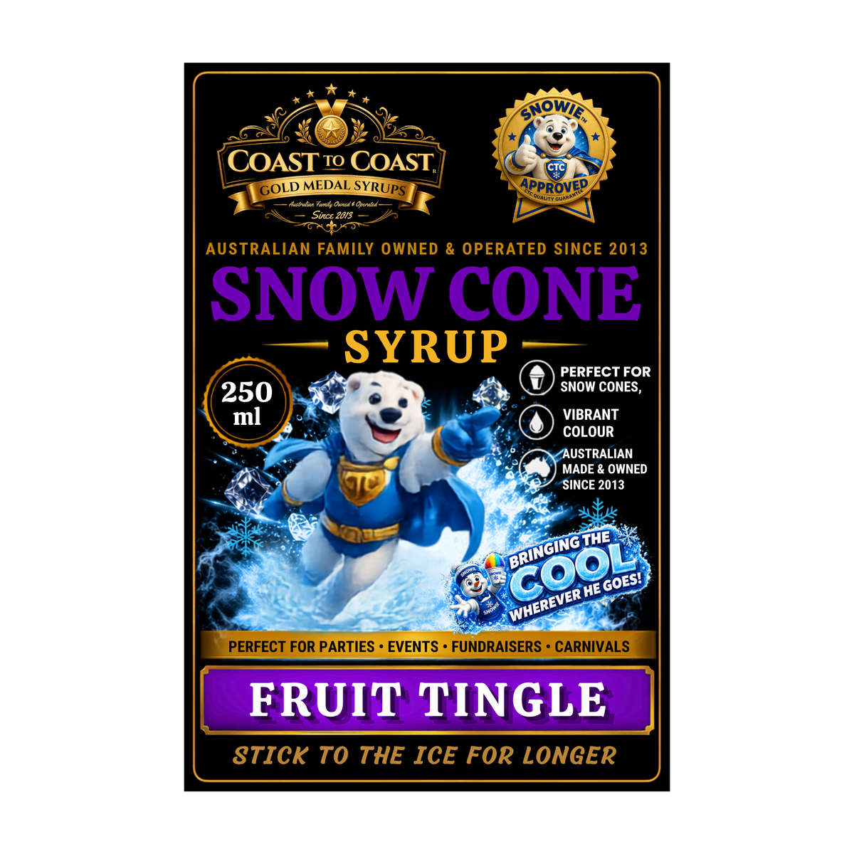 Fruit Tingle Snow Cone Syrups 250ml - Coast to Coast Gold Medal Syrups®