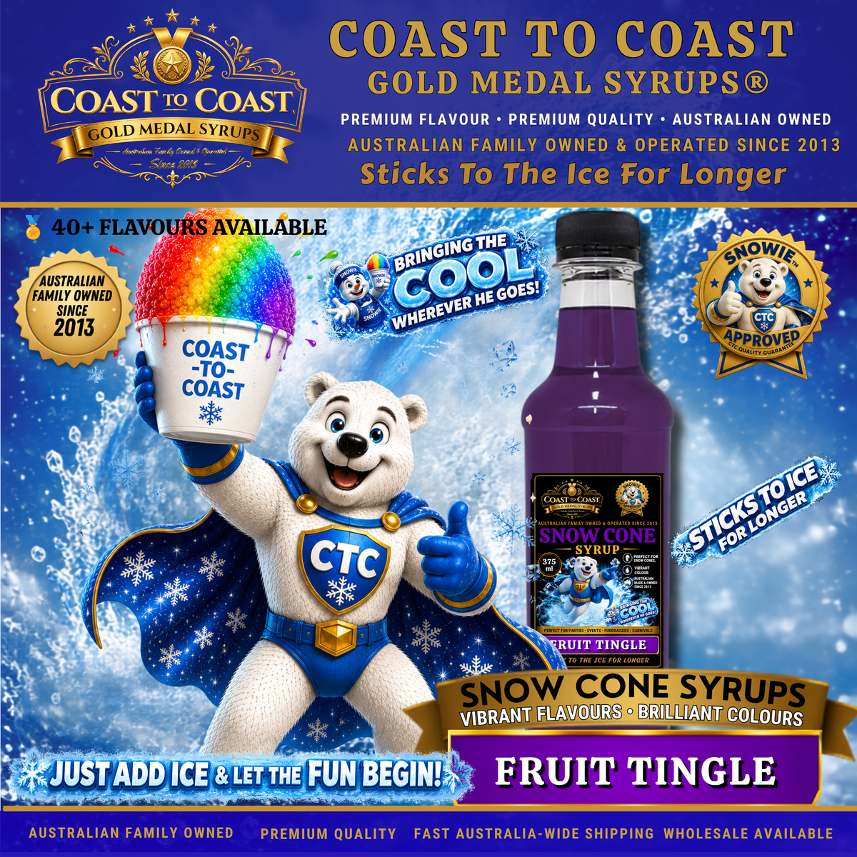 Fruit Tingle Snow Cone Syrups 375ml - Coast to Coast Gold Medal Syrups®