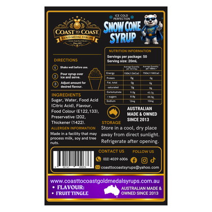 Fruit Tingle Snow Cone Syrups 4ltr - Coast to Coast Gold Medal Syrups®