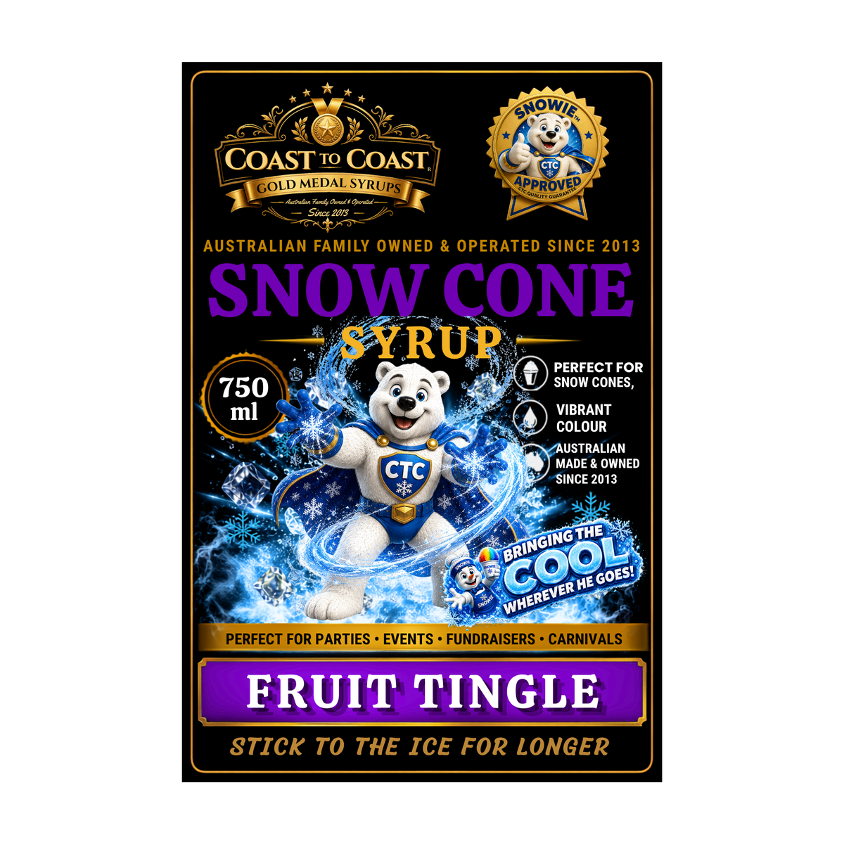 Fruit Tingle Snow Cone Syrups 750ml - Coast to Coast Gold Medal Syrups®
